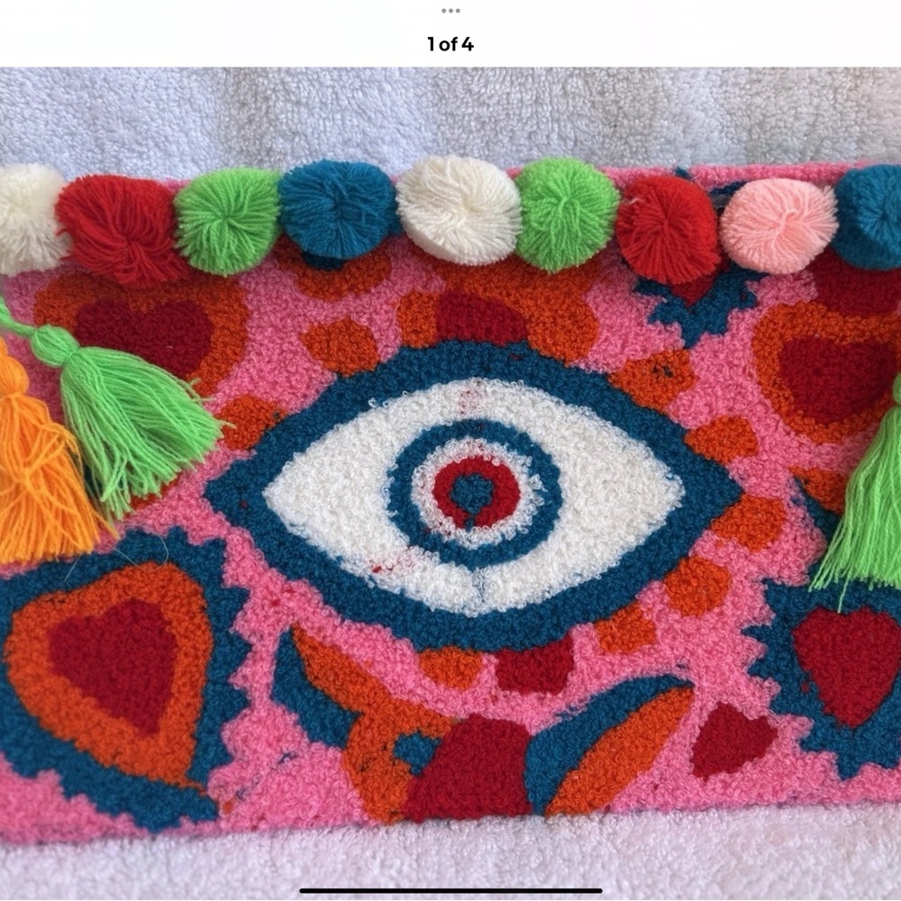 Antica Sartoria Hearts Multicolor Eye Pom Pom Clutch NWT